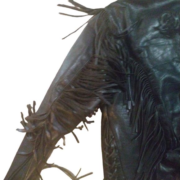 Vintage Wilson's Thinsulate Women's Leather Fringe Rose Design Biker Jacket - Picture 5 of 11